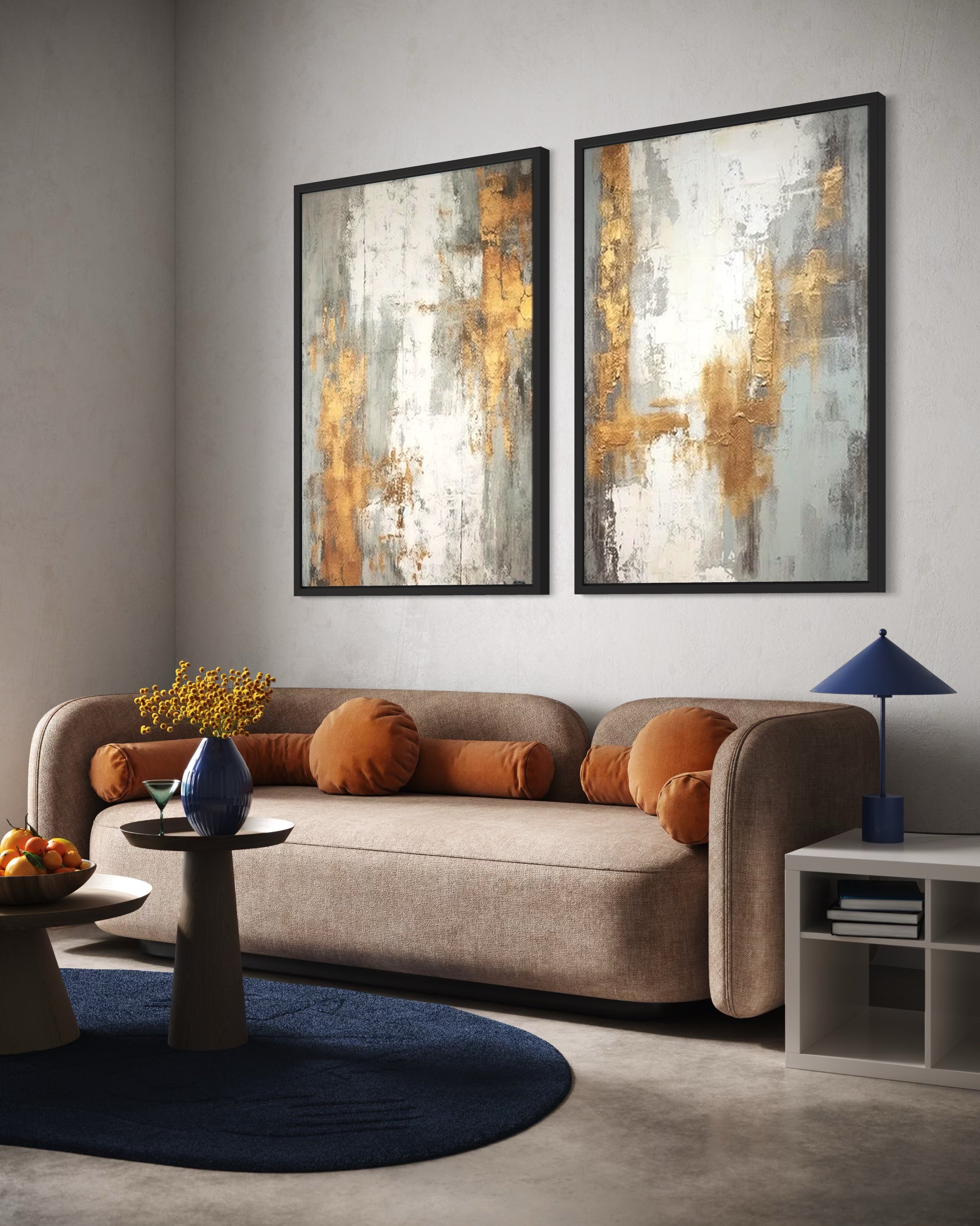 "Oro y Ceniza: Díptico Abstracto"