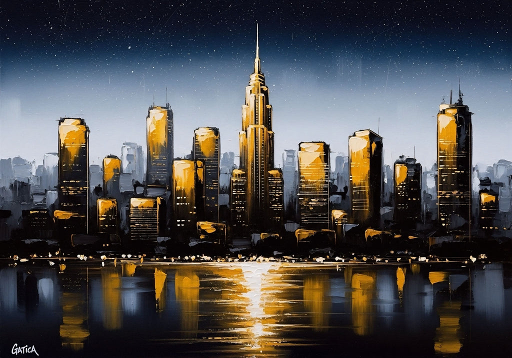 "Paisaje Urbano: Destellos Dorados en la Noche"