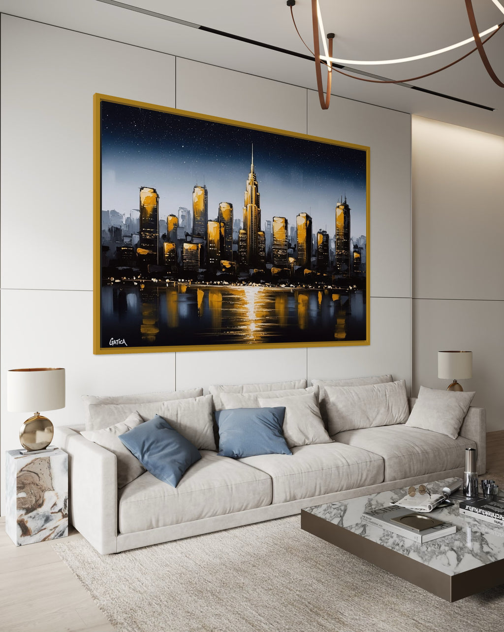 "Paisaje Urbano: Destellos Dorados en la Noche"