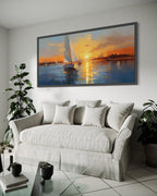 "Veleros al atardecer: la magia dorada en el agua."