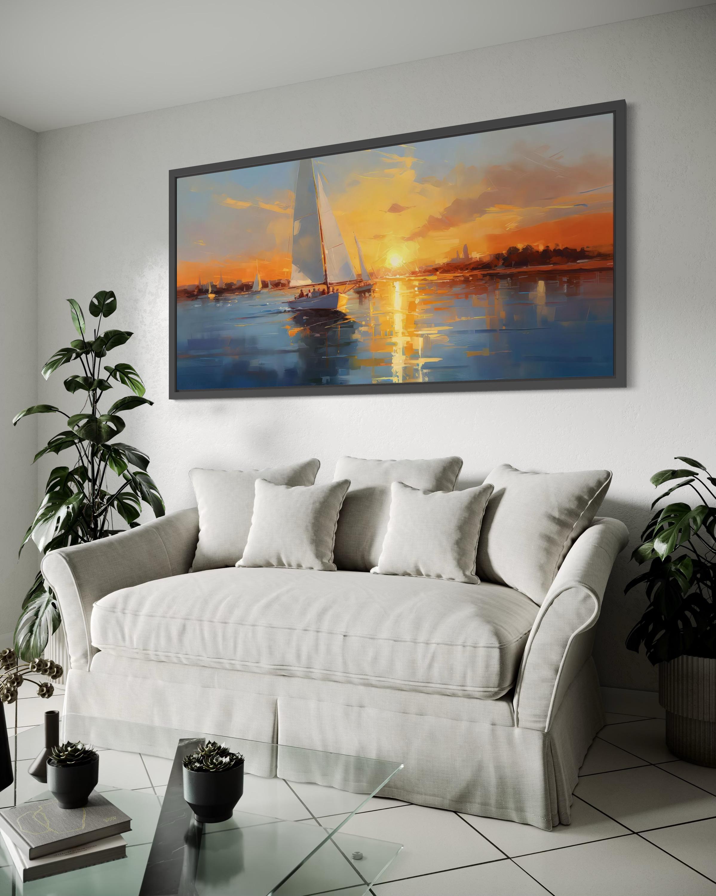 "Veleros al atardecer: la magia dorada en el agua."