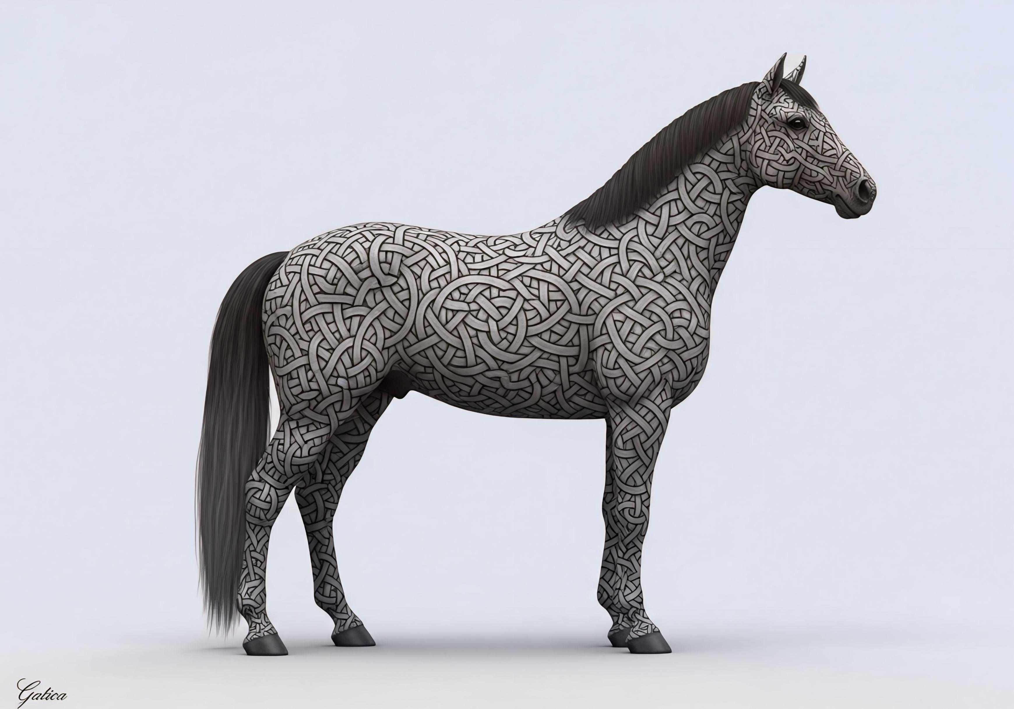 "Majestuosidad Celta: El Caballo con Nudos Infinitos."