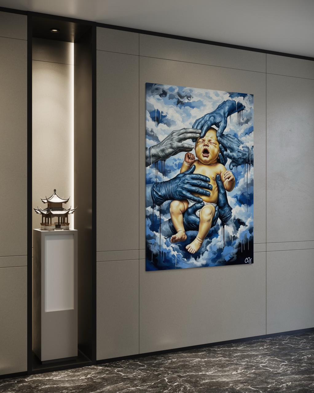 "Fragilidad Protegida: La Nueva Vida en Manos de Cuidado."