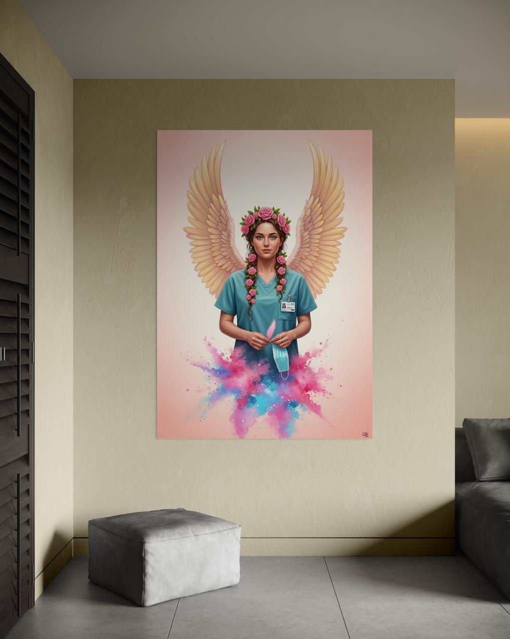 "Ángel de la Salud: Un Homenaje con Alas y Rosas."