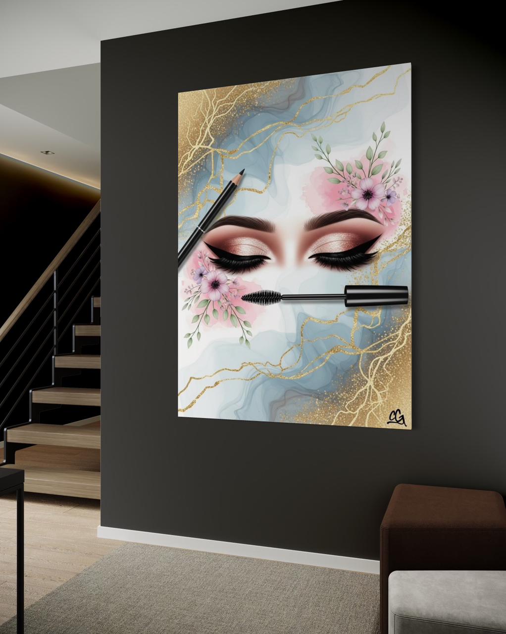 "El Arte de la Mirada: Maquillaje y Flores en Armonía."