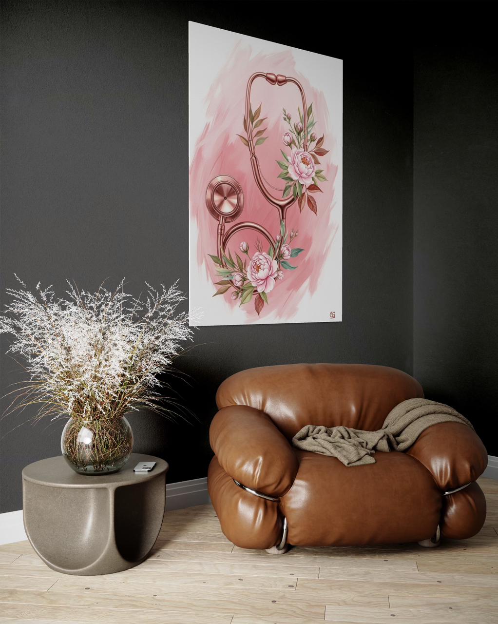 "El Corazón de la Medicina Florece: Estetoscopio y Elegancia."