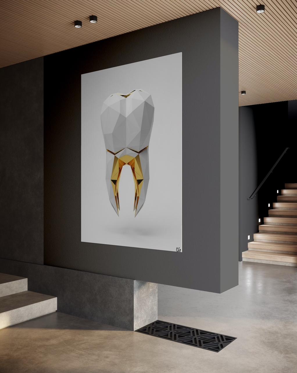 "Geometría Dental: La Joya de Oro y Blanco."