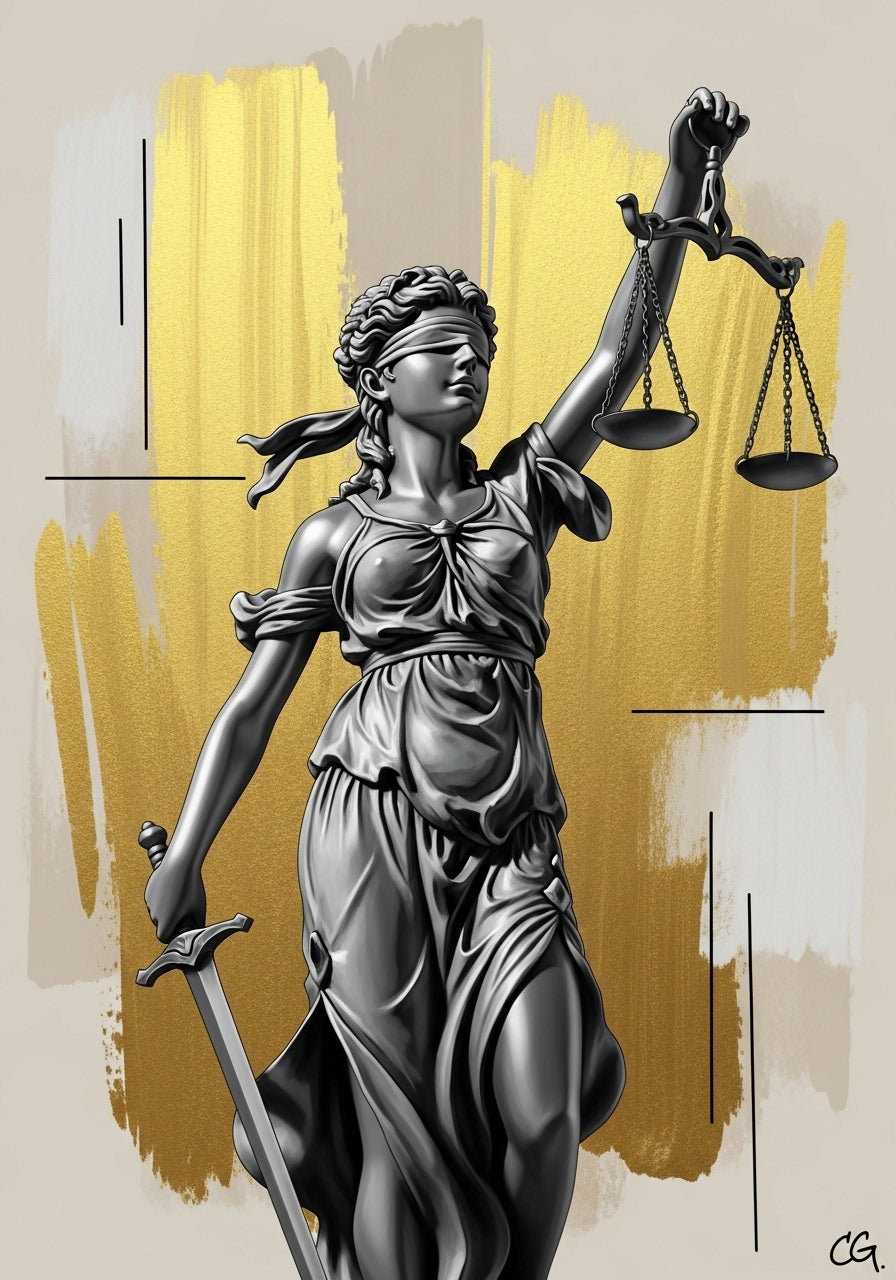 "La Justicia Ciega: Equilibrio y Verdad Eterna."