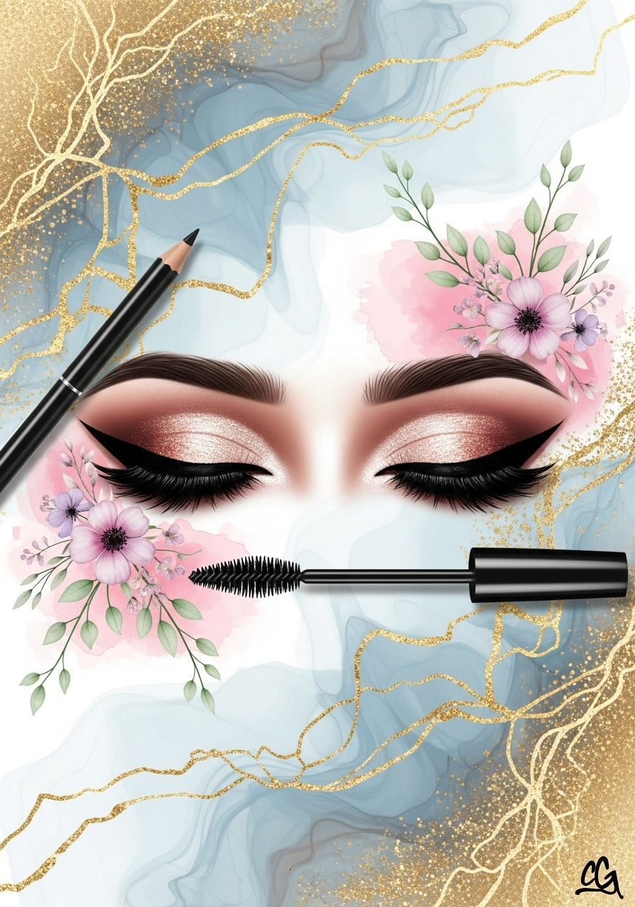 "El Arte de la Mirada: Maquillaje y Flores en Armonía."