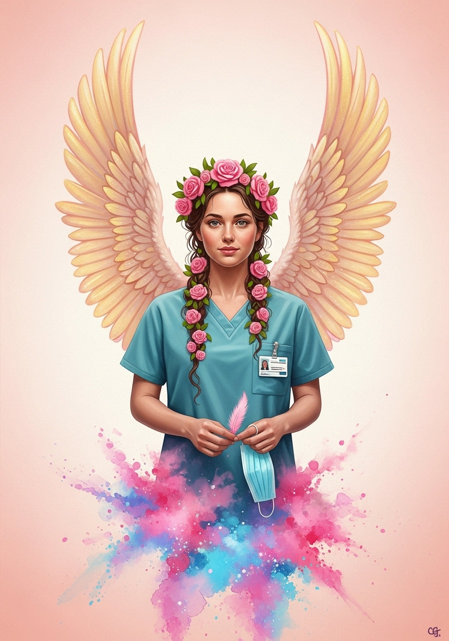 "Ángel de la Salud: Un Homenaje con Alas y Rosas."