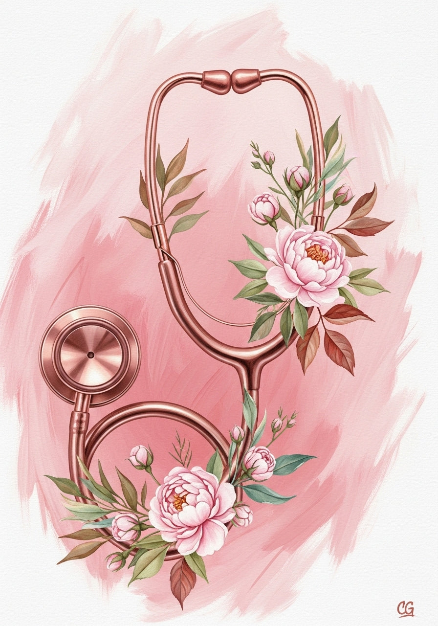 "El Corazón de la Medicina Florece: Estetoscopio y Elegancia."