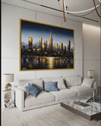 "Paisaje Urbano: Destellos Dorados en la Noche"