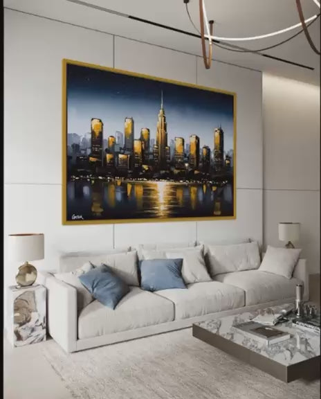 "Paisaje Urbano: Destellos Dorados en la Noche"